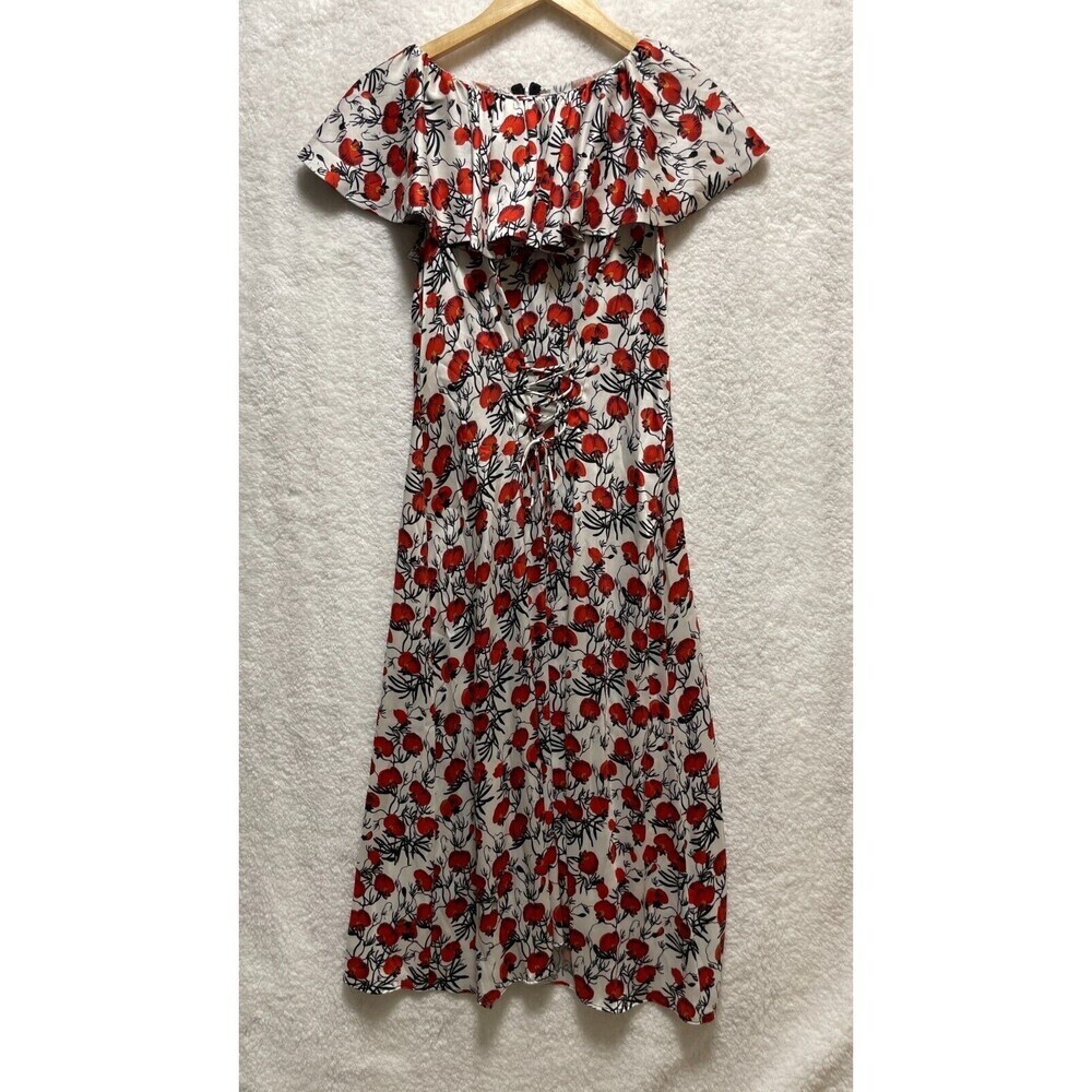 DELFI COLLECTIVE Dress Womens Sz S‎  Midi Floral Print Tie Front Short Sleeve